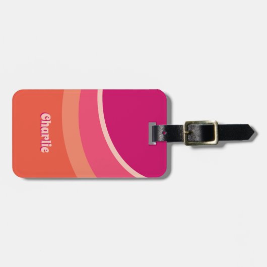 Retro Groovy Curve Pink Orange Personalisiert Gepäckanhänger (Vorderseite horizontal)