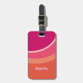 Retro Groovy Curve Pink Orange Personalisiert Gepäckanhänger (Vorderseite vertikal)