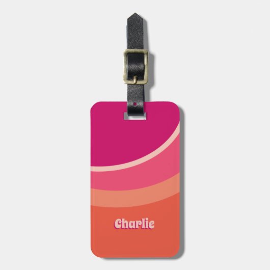 Retro Groovy Curve Pink Orange Personalisiert Gepäckanhänger (Vorderseite vertikal)
