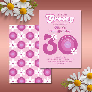 Retro Groovy Daisies Bold Pink 30. Geburtstag Einladung