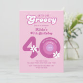 Retro Groovy Daisies Bold Pink 40. Geburtstag Einladung (Stehend Vorderseite)