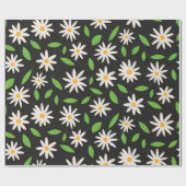 Retro Groovy Daisies Muster am Schwarzen Geburtsta Geschenkpapier (Flach)
