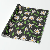 Retro Groovy Daisies Muster am Schwarzen Geburtsta Geschenkpapier (Ungerollt)