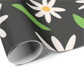 Retro Groovy Daisies Muster am Schwarzen Geburtsta Geschenkpapier (Rolleneckpunkt)