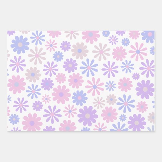 Retro Groovy Daisies Soft Pink Blue Lila Geschenkpapier Set (Vorderseite 2)