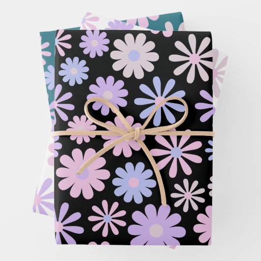 Retro Groovy Daisies Soft Pink Blue Lila Geschenkpapier Set (Beispiel)