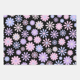 Retro Groovy Daisies Soft Pink Blue Lila Geschenkpapier Set