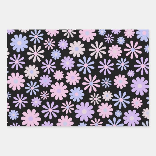 Retro Groovy Daisies Soft Pink Blue Lila Geschenkpapier Set (Vorderseite)