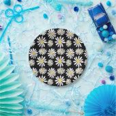 Retro Groovy Daisies Spring Daisy Boho Black Pappteller (Party)