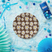 Retro Groovy Daisies Spring Daisy Boho Brown Pappteller (Party)