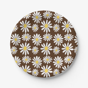 Retro Groovy Daisies Spring Daisy Boho Brown Pappteller