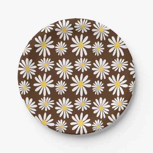 Retro Groovy Daisies Spring Daisy Boho Brown Pappteller (Vorderseite)