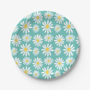 Retro Groovy Daisies Spring Daisy Boho Light Blue Pappteller