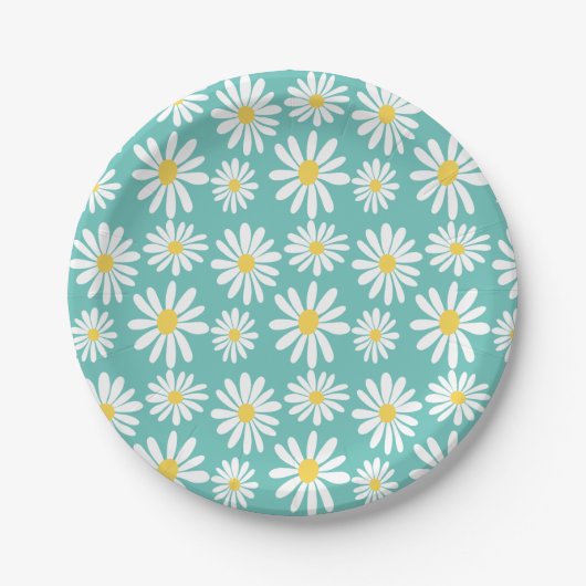 Retro Groovy Daisies Spring Daisy Boho Light Blue Pappteller (Vorderseite)