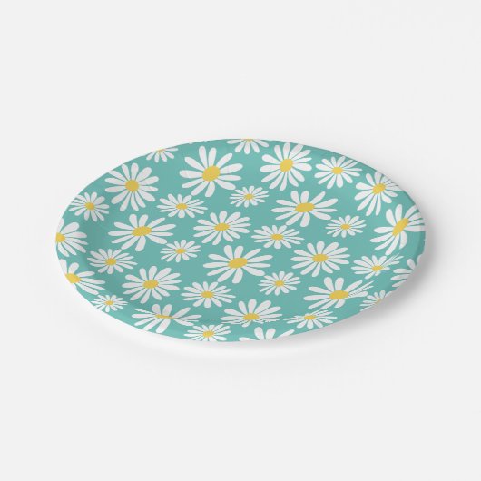Retro Groovy Daisies Spring Daisy Boho Light Blue Pappteller (Schrägansicht)