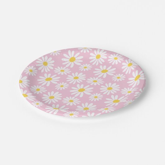 Retro Groovy Daisies Spring Daisy Boho Light Pink Pappteller (Schrägansicht)