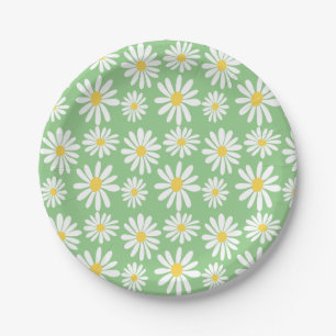 Retro Groovy Daisies Spring Daisy Boho Sage Pappteller