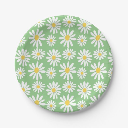 Retro Groovy Daisies Spring Daisy Boho Sage Pappteller (Vorderseite)