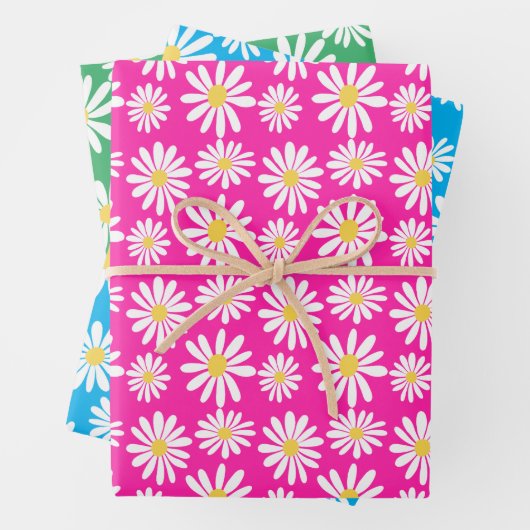 Retro Groovy Daisies Spring Daisy Pattern farbenfr Geschenkpapier Set (Beispiel)