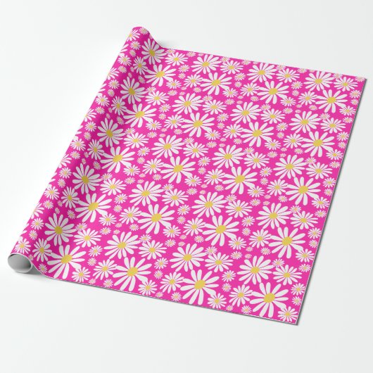 Retro Groovy Daisies Spring Daisy Pattern Pink Geschenkpapier (Ungerollt)