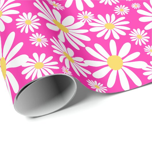 Retro Groovy Daisies Spring Daisy Pattern Pink Geschenkpapier (Rolleneckpunkt)