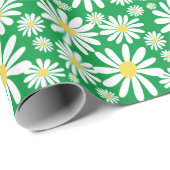Retro Groovy Daisies Spring Pattern Kelly Green Geschenkpapier (Rolleneckpunkt)