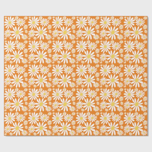 Retro Groovy Daisies Spring Pattern Orange Geschenkpapier (Flach)