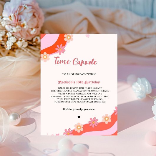 Retro Groovy Daisy Baby Dusche Zeit Kapselposter Sockelschild