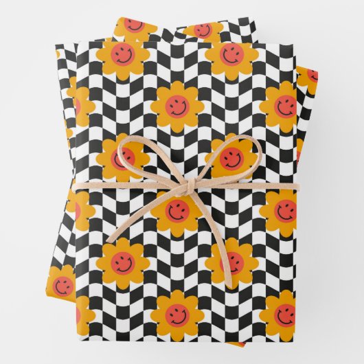 Retro Groovy Daisy Blume ästhetisch überprüft Geschenkpapier Set (Beispiel)