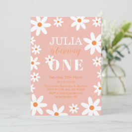 Retro Groovy Daisy Boho Girl 1. Geburtstag Party Einladung