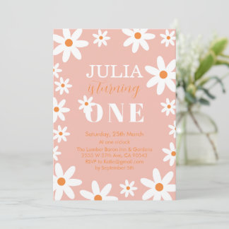 Retro Groovy Daisy Boho Girl 1. Geburtstag Party Einladung