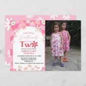 Retro Groovy Daisy Boho Twin 2. Einladung (Vorne/Hinten)