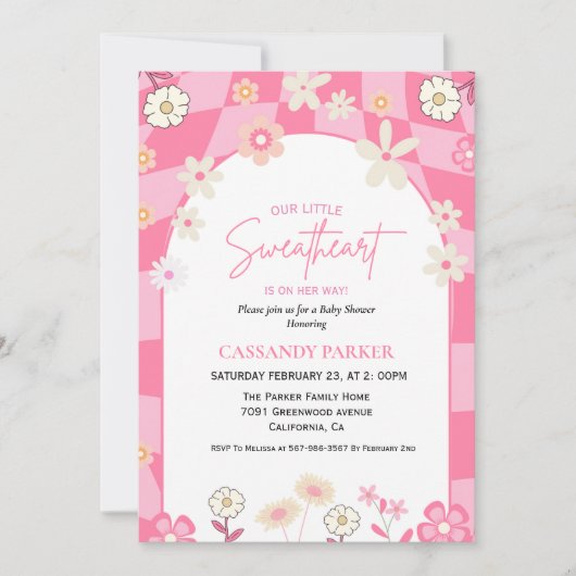 Retro Groovy Daisy Boho Valentine Baby Shower Einladung (Vorderseite)