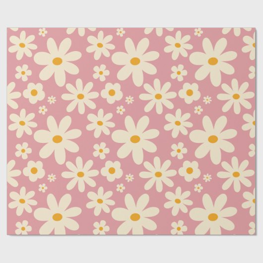 Retro Groovy daisy boho Wüste rosa Geschenkpapier (Flach)