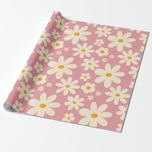 Retro Groovy daisy boho Wüste rosa Geschenkpapier (Ungerollt)