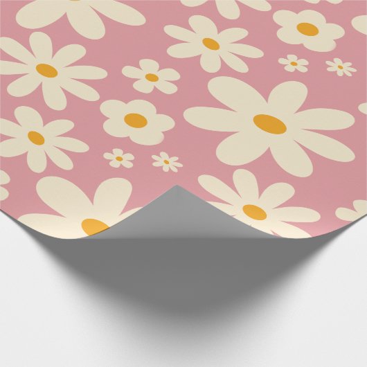 Retro Groovy daisy boho Wüste rosa Geschenkpapier (Ecke)
