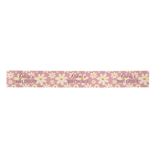 Retro Groovy daisy boho Wüste rosa Satinband (Vorderseite)