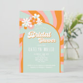 Retro Groovy Daisy Brautparty Einladung (Stehend Vorderseite)