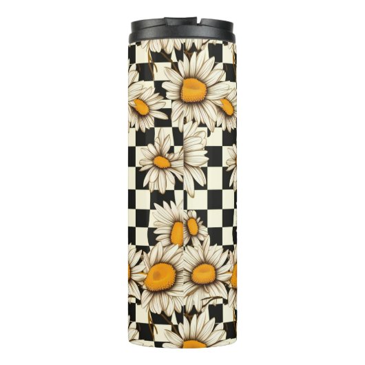 Retro Groovy Daisy Checkerboard Personalized Name Thermosbecher (Rückseite)