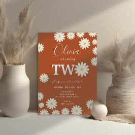 Retro Groovy Daisy Floral 2. Geburtstag Party Einladung