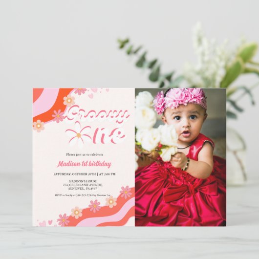 Retro Groovy daisy Groovy Erwachsenen-Spielplatz V Einladung (Stehend Vorderseite)