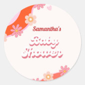 Retro Groovy daisy & Heart Valentine Baby Dusche Runder Aufkleber (Vorderseite)