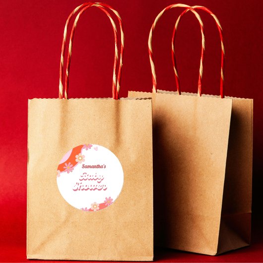 Retro Groovy daisy & Heart Valentine Baby Dusche Runder Aufkleber