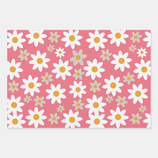 Retro Groovy Daisy Muster Orange Pink Green Geschenkpapier Set (Vorderseite)