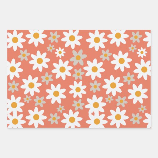 Retro Groovy Daisy Muster Orange Pink Green Geschenkpapier Set (Vorderseite 3)