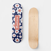 Retro Groovy Daisy Mustername Blau Skateboard (Vorderseite)