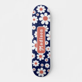 Retro Groovy Daisy Mustername Blau Skateboard (Vorne)
