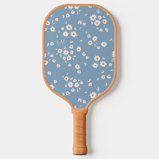 Retro Groovy Daisy Pattern Dusty Blue Floral 70er Pickleball Schläger (Vorderseite)