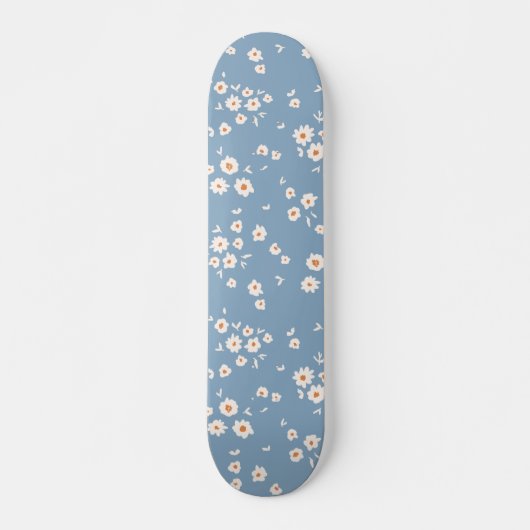 Retro Groovy Daisy Pattern Dusty Blue Floral 70er Skateboard (Vorne)