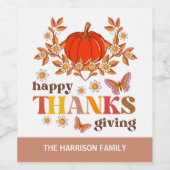 Retro Groovy Daisy Pumpkin Hippie Erntedank Weinetikett (Einzelnes Label)